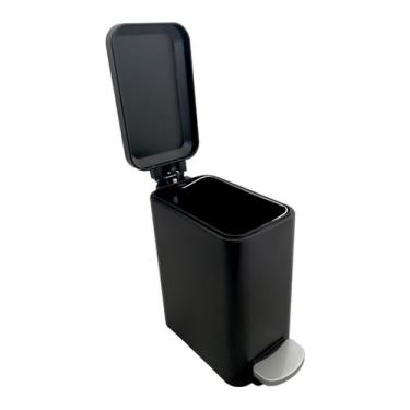 Imagem de Lixeira Retangular Slim 6 Litros com Pedal Inox Branco Preto Cozinha B