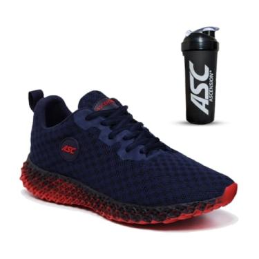 Imagem de Tênis Masculino Ascension com Coqueteleira – Leve, Confortável e Versátil para Caminhada, Corrida, Academia e Uso Diário (Marinho e Vermelho, BR, Adulto, Numérico, 35)