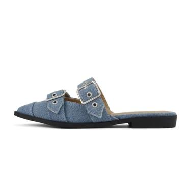 Imagem de Soda Usual ~ Mule feminino bico fino sem cadarço com tiras de fivela, Jeans azul, 34