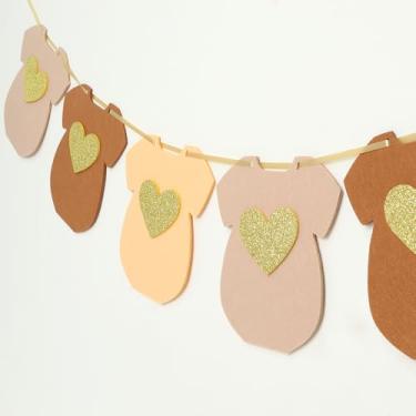 Imagem de MASTRON Faixa de roupas de chá de bebê - bodies de manga curta de feltro guirlanda de varal revelação de gênero roupa de bebê decorações de aniversário (marrom)