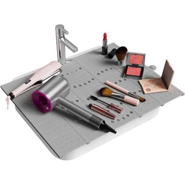 Imagem de Johamoo Capa de pia de banheiro para espaço no balcão, tampa de pia dobrável, tapete organizador de maquiagem de silicone economiza espaço, banheiro pequeno e trailer trailer acessórios essenciais de