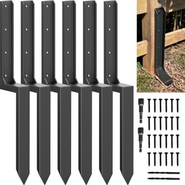 Imagem de AKINGKONG Thicker Fence Post Stakes, Metal Fence Post Repair Anchor Kit, Anchors Ground Spikes Brackets Mender for Repair leaning 4x4/6x6 Wood Fence Post Support (6 Pack/Black)