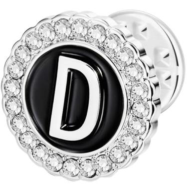 Imagem de HAWSON Alfinetes de lapela com inicial A-Z, alfinetes de gravata personalizados de ouro/prata 18K para ternos, gravatas, chapéus, homens e mulheres, Latão, Sem Pedra Preciosa