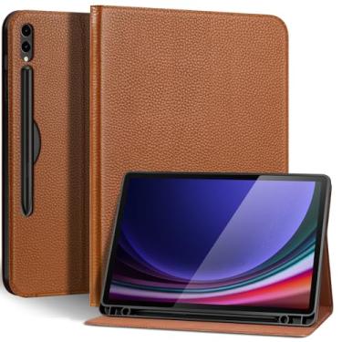Imagem de Thryxop Capa de couro genuíno para Samsung Galaxy Tab S10 Plus/S9 Plus/S9 FE+ 12,4 polegadas com suporte para lápis | Capa protetora fina com suporte ajustável, despertar/hibernar automaticamente