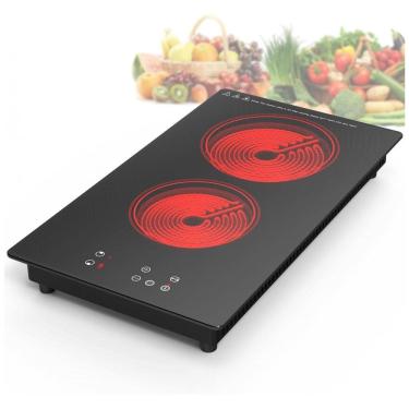 Imagem de Cooktop Elétrico de Embutir com 2 Queimadores de Indução e 9 Níveis de Potência, 110V 2100W, GIHETKUT, Preto