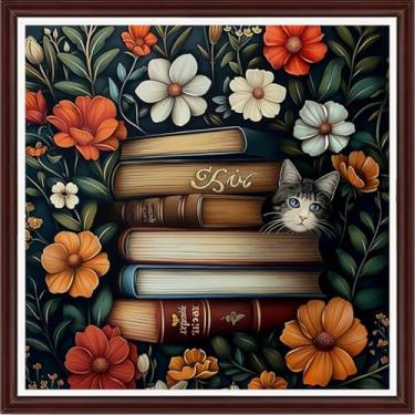 Imagem de Dooxvey Kits de ponto cruz contados para adultos 11CT estampados em ponto cruz kit de bordado de costura cruzada kits de bordado estampado ou contado - flores, livros, gatinhos 45,7 x 45,7 cm