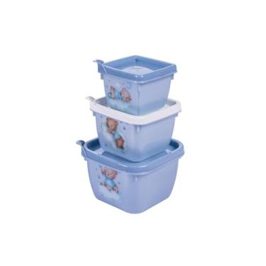 Imagem de Kit Infantil 3 Potes Connect Plasútil Para Lanche Bebê (Urso Azul)