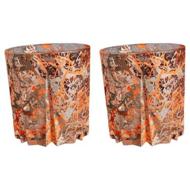 Imagem de Conjunto 2 Copos de Whisky 300ml Copos Para Suco Drink Whisky De Vidro Grosso (Personalizado) Laranja com Prata