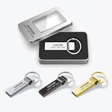 Imagem de Flash Drives USB personalizados em massa, pacote com 50 chaveiros de metal, unidades USB personalizadas com logotipo, pendrives USB promocionais de marca para eventos de negócios, presentes