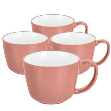 Imagem de Canecas de cerâmica 510 g, café grande de cerâmica para homens, mulheres, pai, mãe, canecas de café modernas com alça para cereal, suco, sopa, chá. (pacote com 4, iluminado)