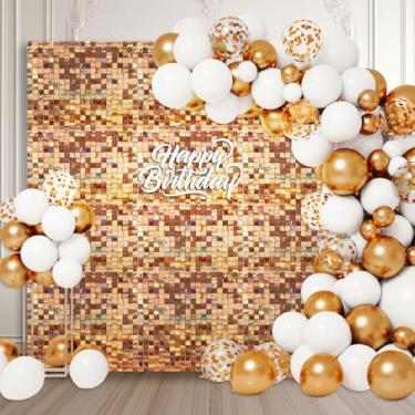 Imagem de 12 peças de fundo de parede champanhe brilhante, painel de fundo de foto de lantejoulas quadradas a laser, fundo de parede com glitter para aniversários, casamentos, Natal, noivados, decoração de