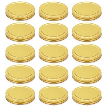 Imagem de 6 peças douradas 15 peças tampas de pote de pedreiro, 86 mm/3,38" tampas de placa de boca larga à prova de vazamento para frascos de conserva material de folha de flandres premium excelente vedação (6