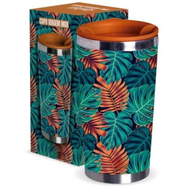 Imagem de Copo Térmico Inox 400ml Estampado Tropical Portátil Para Viagem Bebidas Geladas Ou Quentes Resistente Durável Presente Praia Trabalho Academia Escritório Fácil Limpar Treino