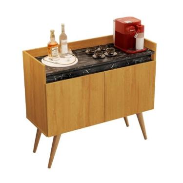Imagem de Aparador Buffet Gold Marmorizado 2 Portas Pés Madeira Maciça Mel/marmore Preto