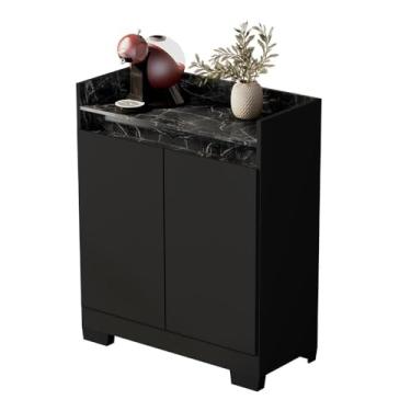 Imagem de Aparador Buffet Sala Lorde Marmorizado 2 Portas Preto/marmore Preto