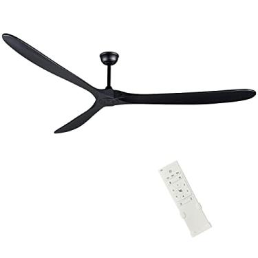 Imagem de FOBLKS Ventilador de teto preto interno/externo de 223 cm, ventilador de teto CC de 3 lâminas com controle remoto, 2 hastes inferiores, motor CC reversível de 50 W, economia de energia silenciosa