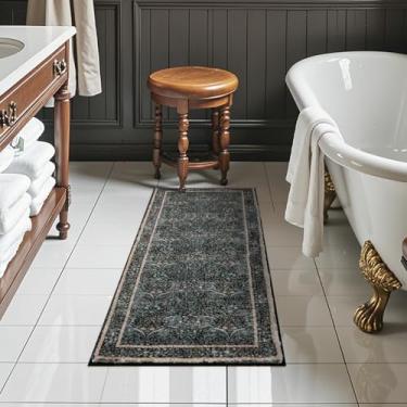 Imagem de Uphome Tapete de banheiro floral vintage, 45,7 x 128 cm, antiderrapante, macio, felpudo longo, para casa de banho, ultra absorvente, grosso, lavável à máquina, secagem rápida, tapete de banho para pia