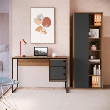 Imagem de Conjunto para Escritório Office com Escrivaninha 3 GV e Estante Livreiro 1 PT Grafite e Mel