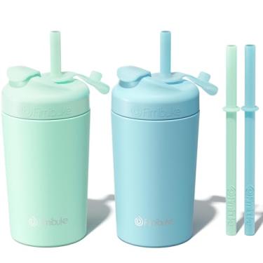Imagem de Fimibuke Copos infantis e infantis com canudo, copos de 293 ml à prova de derramamento para crianças, copos infantis isolados de aço inoxidável com tampas torcidas e canudos de silicone com tampa para
