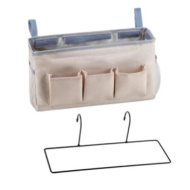 Imagem de Fenteer Bolsa de cabeceira para armazenamento, bolsa para grade de cama, chaves, cabos de telefone, óculos, controle remoto, para pendurar, organizador de, Bege