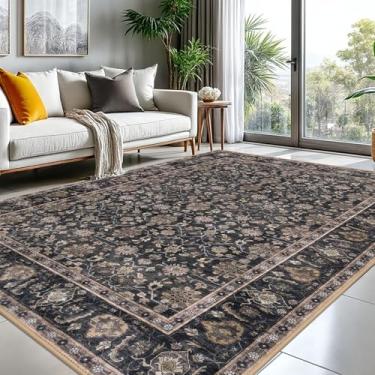 Imagem de KUTA Tapetes vintage 20 x 25 cm para sala de estar, tapete grande lavável para quarto, 2,4 m x 3 m, antiderrapante, ultrafino, macio, estampado, tradicional, floral, desgastado, sala de jantar, tapete