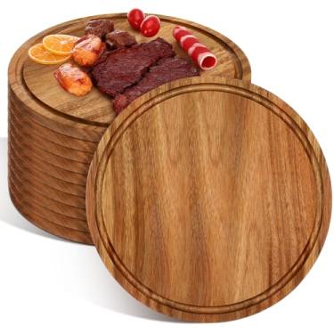 Imagem de Patelai Pacote com 10 tábuas de corte de madeira redondas de 30,5 cm a granel com ranhura de suco, madeira de acácia, bandejas de servir multiuso de 1,5 cm de espessura, tábuas de cortar para pizza
