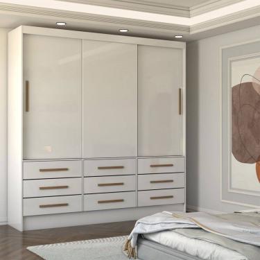 Imagem de Guarda-Roupa Casal Nauru 3 Portas 9 Gavetas Branco - Panorama Móveis