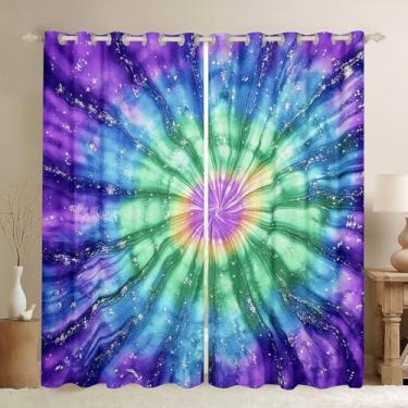 Imagem de Cortinas e cortinas tie dye psicodélicas espirais para mulheres adolescentes e mulheres, cortinas blackout arte arco-íris boho trippy exótico indiano arte hippie tratamentos de janela 213 x 213 cm