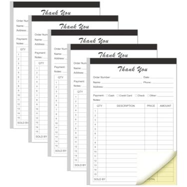Imagem de (Pacote com 5) Livro de recibos de agradecimento - 14.0 cm x 21.6 cm Papelão 2-Part Carbonless Sales Invoice Book, bloco de notas fiscais de 250 folhas com papelão para pequenas empresas
