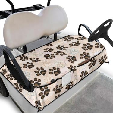 Imagem de Knextrepoy Capas de assento de carrinho de golfe de pata de cachorro para carro de clube, capa de assento frontal para carrinho de golfe fofo para 2 passageiros, capa de almofada de carro, cobertor de