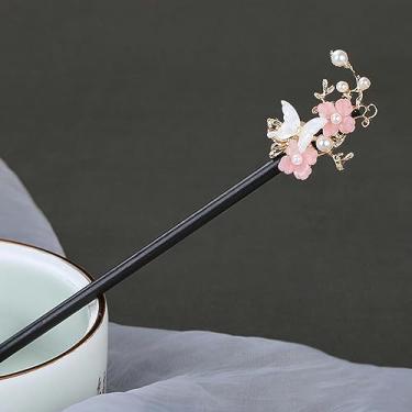 Imagem de Grampos de cabelo de flores palitos de cabelo vintage de madeira chinesa pinos para mulheres ornamentos de cabelo joias