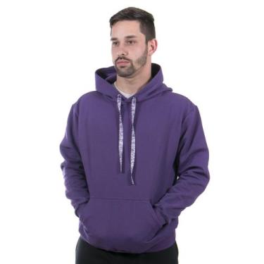Imagem de Moletom masculino canguru com capuz liso de bolso inverno cor - violet