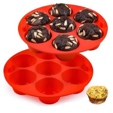 Imagem de Forma Cupcake Mini Bolo Air Fryer Assadeira 7 Cavidades Cesto Silicone Fritadeira Congelador Forno