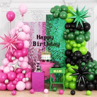 Imagem de Kit Balloon Arch: Adorável, rosa, verde, preto, 155 unidades, tema de 