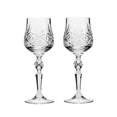 Imagem de Conjunto de 2 taças de vinho clássicas de cristal vintage feitas à mão em uma haste de 19 cm de altura, copos antiquados