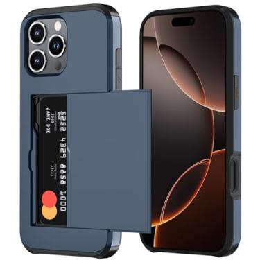 Imagem de Qinmay Capa carteira compatível com iPhone 16 Pro Max, suporte de cartão embutido, camada dupla protetora resistente à prova de choque com compartimento para cartão oculto, capa fina para celular para