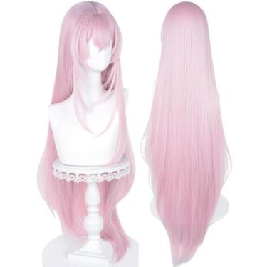 Imagem de Peruca de meio a meio comprimento, reta, rosa claro, cosplay anime 100