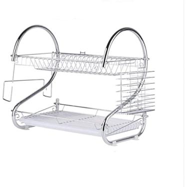 Imagem de Escorredor de pratos, escorredor de pratos de 2 camadas, aço inoxidável, talheres, escorredor, cozinha, com bandeja coletora, cesto de talheres