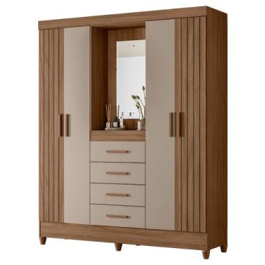 Imagem de Guarda-Roupa Casal Moval Atenas 4 Portas 4 Gavetas e Espelho, CARVALHO