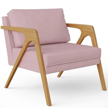 Imagem de Poltrona Decorativa Para Sala De Estar Pietra Com Estrutura De Madeira L02 Suede Rosê - Lyam Decor