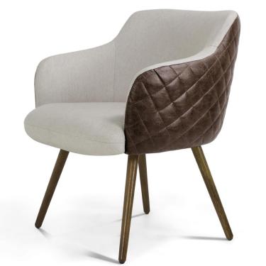 Imagem de Poltrona Decorativa Pés Palito Jade D02 Linho Bege C-107 Tressê Corano Marrom - Lyam Decor