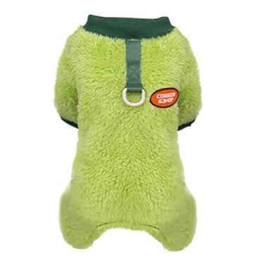 Imagem de Izefia Suéter de cachorro roupas roupas de lã suéter de lã macacão inverno quente moletom 4 pernas pijama padrão fofo suéter caubói para cães pequenos gato médio verde P