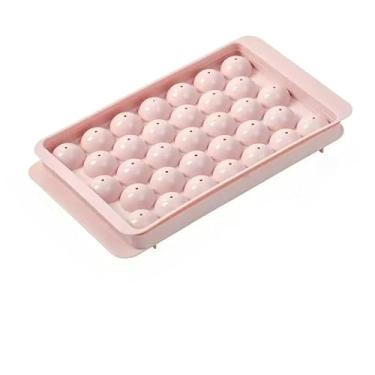 Imagem de Forma de Gelo，Forma de Gelo Com Tampa，Kit Com 2 Formas de Gelo EsféRicas de Pp FlexíVel (Com Tampa EmpilháVel, Total de 33 DivisóRias)(Rosa(kit 2))