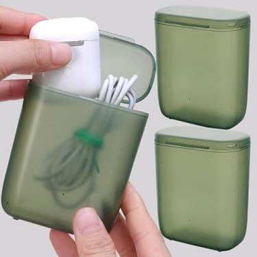 Imagem de 2 caixas organizadoras de cabos, caixas de armazenamento portátil de mesa, organizador de carregador de fone de ouvido à prova de poeira, verde