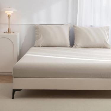 Imagem de JIYUAN Jogo de lençol Queen 100% algodão lavado, confortável, macio e respirável, lençol com elástico profundo (cabe em colchões de até 43 cm) + 2 capas, cinza creme mesclado