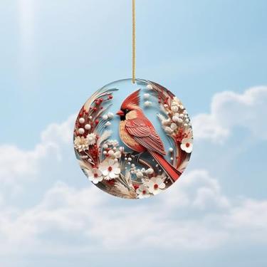 Imagem de 1 placa decorativa acrílica de 8,5 cm, ótimos presentes para amigos e familiares, aniversário, dia de ação de graças, ano novo, decoração de árvore de Natal (cardeal)