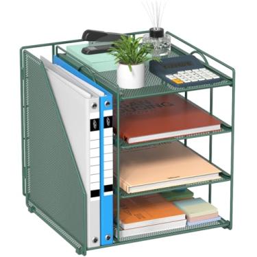 Imagem de Becomrock Organizador de arquivos de mesa e acessórios, organizador de papel de 4 camadas com suporte de arquivo vertical, acessórios de mesa de escritório e organizadores de espaço de trabalho e