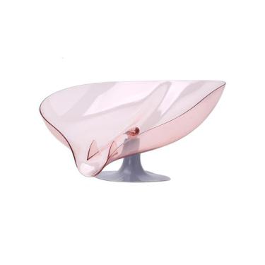 Imagem de Bandeja adesiva de folhas lateral para pia - Protetor de sabão com sucção, suporte de drenagem de esponja e louça - Organização de balcão de cozinha, banheiro (rosa, azul, cinza) (rosa)