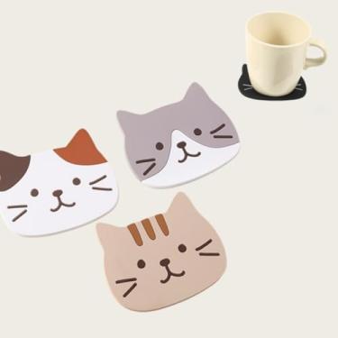 Imagem de 3 porta-copos engraçados para gatos - 8 x 10 cm, resistente ao calor e antiderrapante | para cafeteira, torradeira | mesa, mesa de café, decoração de sala de jantar para amantes de gatos