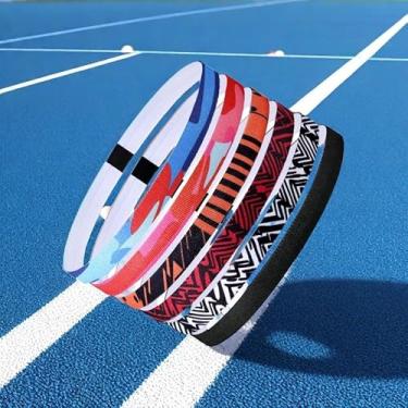 Imagem de Bandanas esportivas elásticas, 6 peças de faixas de cabelo finas para corrida, faixa de transpiração atlética para mulheres e homens, corrida, futebol, basquete, tênis, ioga, exercício (multicolorido)
